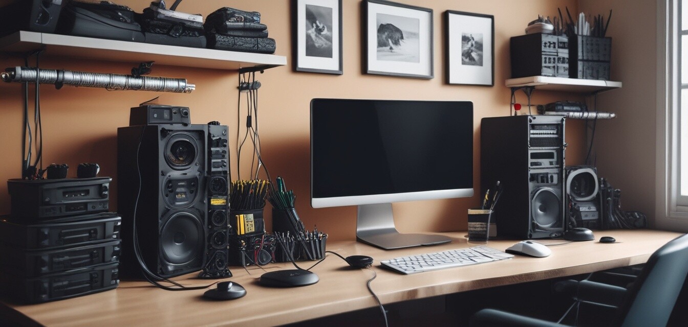 Organized workspace with cable management products