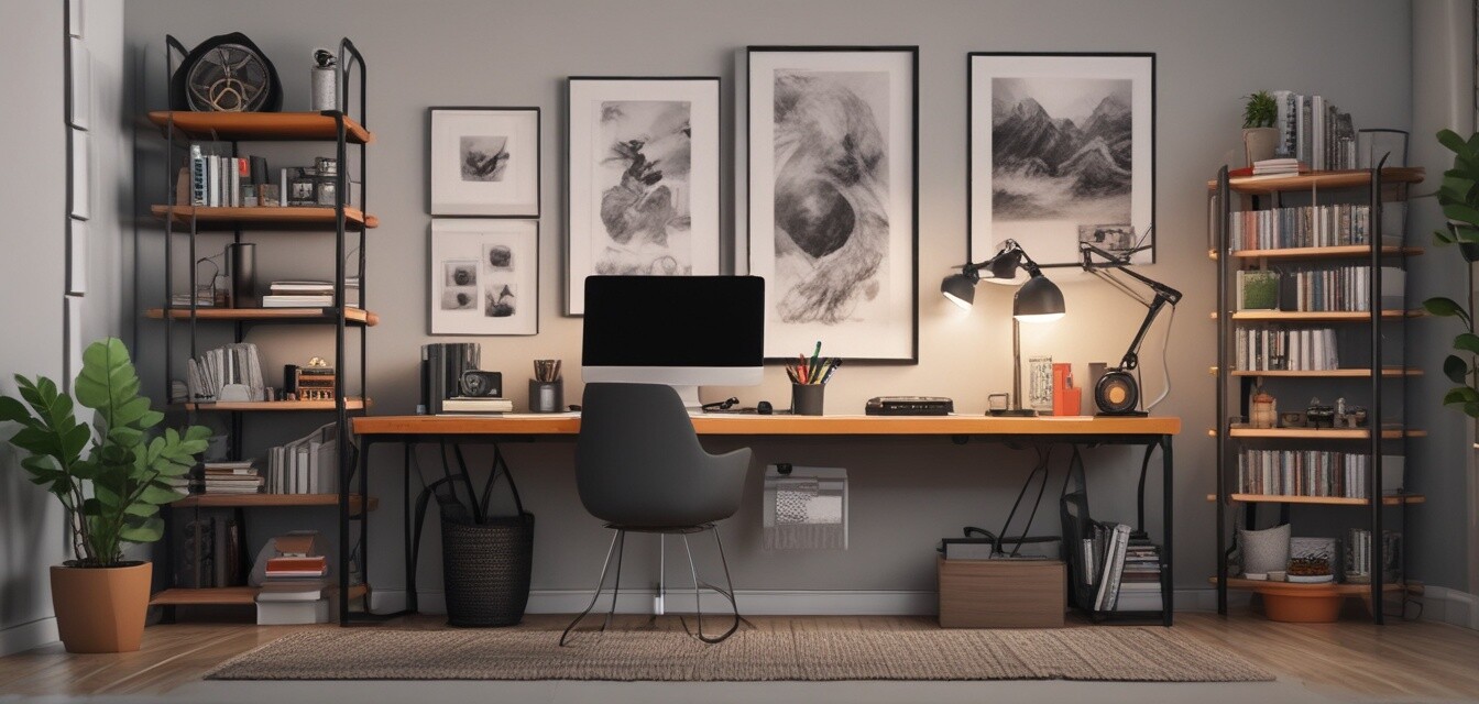 Before and after image of a creative home office corner