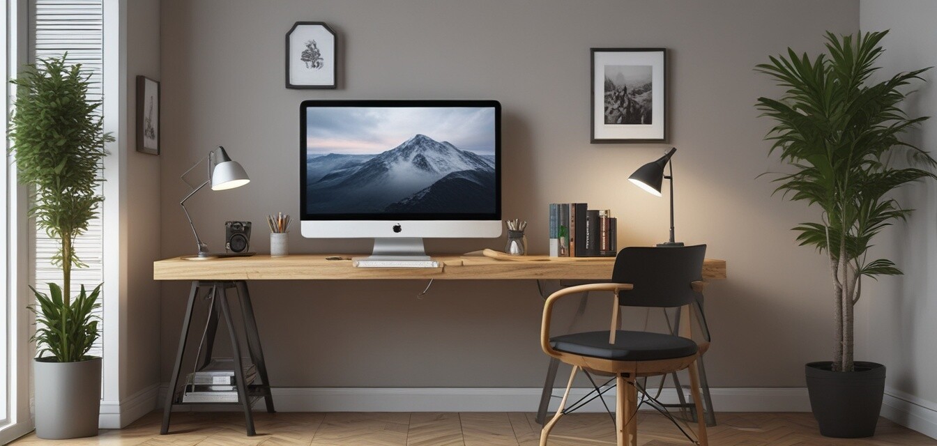 Before and after image of a minimalist home office setup