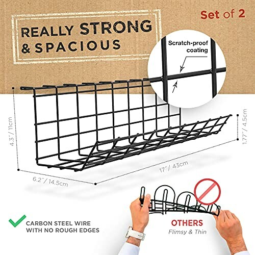 Wire storage basket set of 2 with scratch-proof coating, carbon steel wire, strong and spacious.