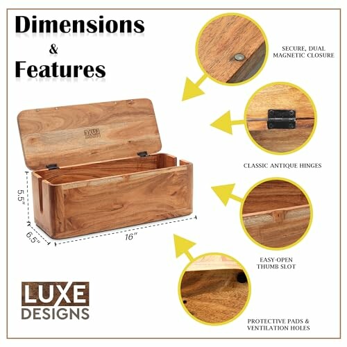 Large Acacia Wood Cable Management Box